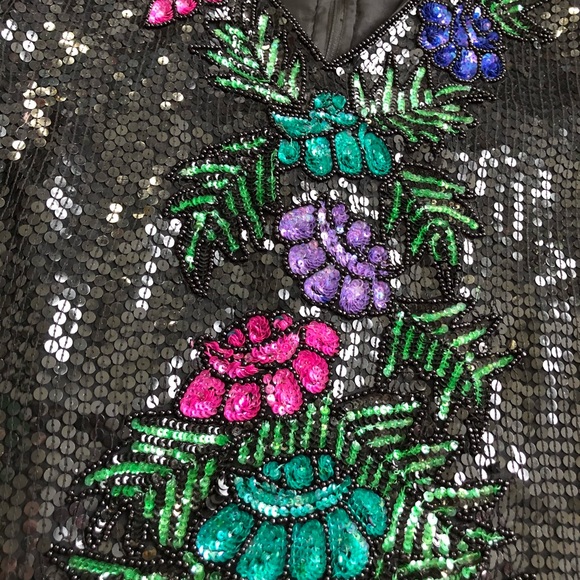 Stunning Vintage Full Sequin Beaded Floral Blouse - Picture 5 of 7